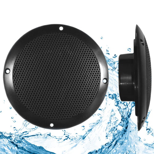 Eco60-4BK PQN Audio 6 inch Ultra Slim Waterproof Marine Speaker for RV, Camper, Cabinet and Golf Carts. Chemical and UV Resistant. Wall and Floor Mount Outdoor Speakers