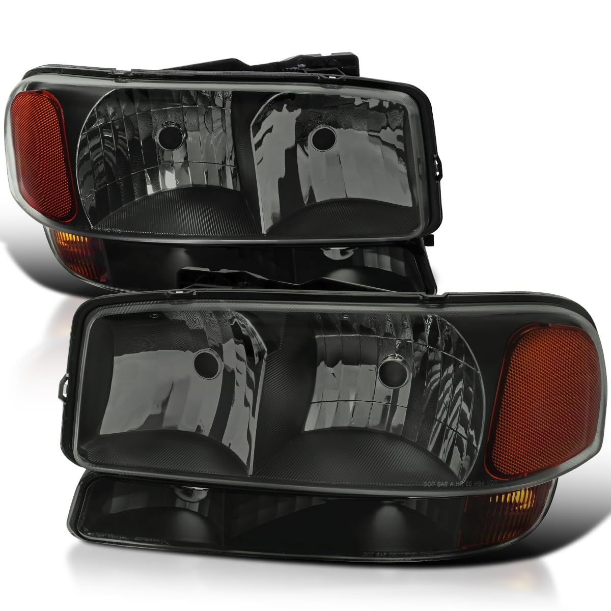 Black Smoke Headlights + Bumper Lights SPEC-D TUNING Compatible with 1999-2006 GMC Sierra 1500 2500 3500, Left + Right Pair Headlamp Assembly