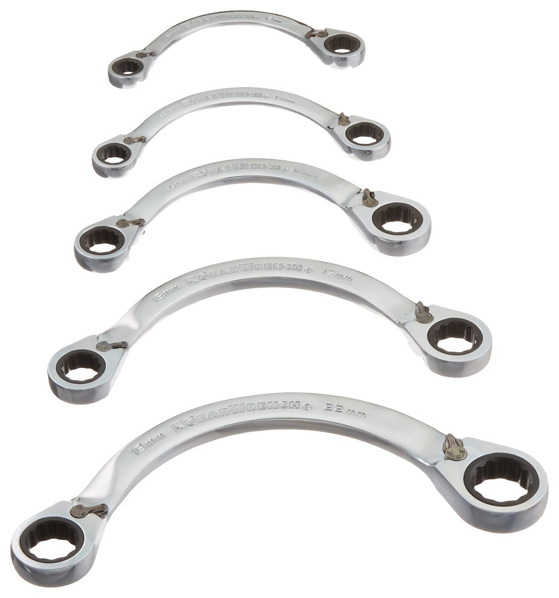 5 Pc. GEARWRENCH 12 Pt. Reversible Half Moon Double Box Ratcheting Wrench Set, Metric - 9850