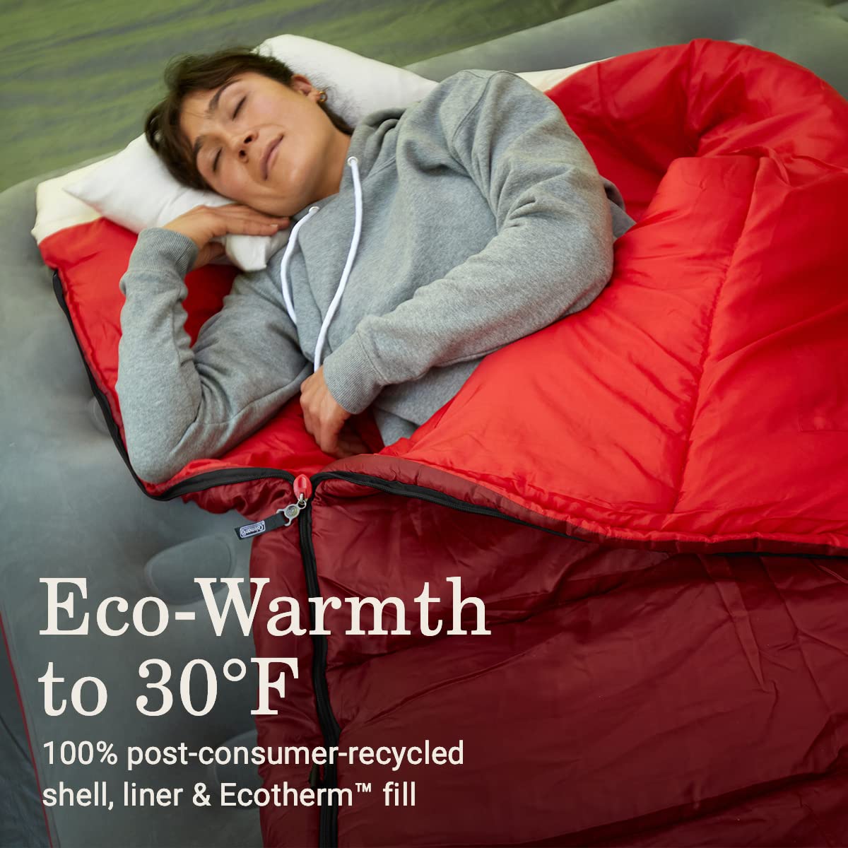 Coleman 30/40/50°F Flatlands Sleeping Bag, Made from 100% Recycled Material, Big & Tall Options, Cool-Weather Sleeping Bag for Camping, Sleepovers, Guests & More