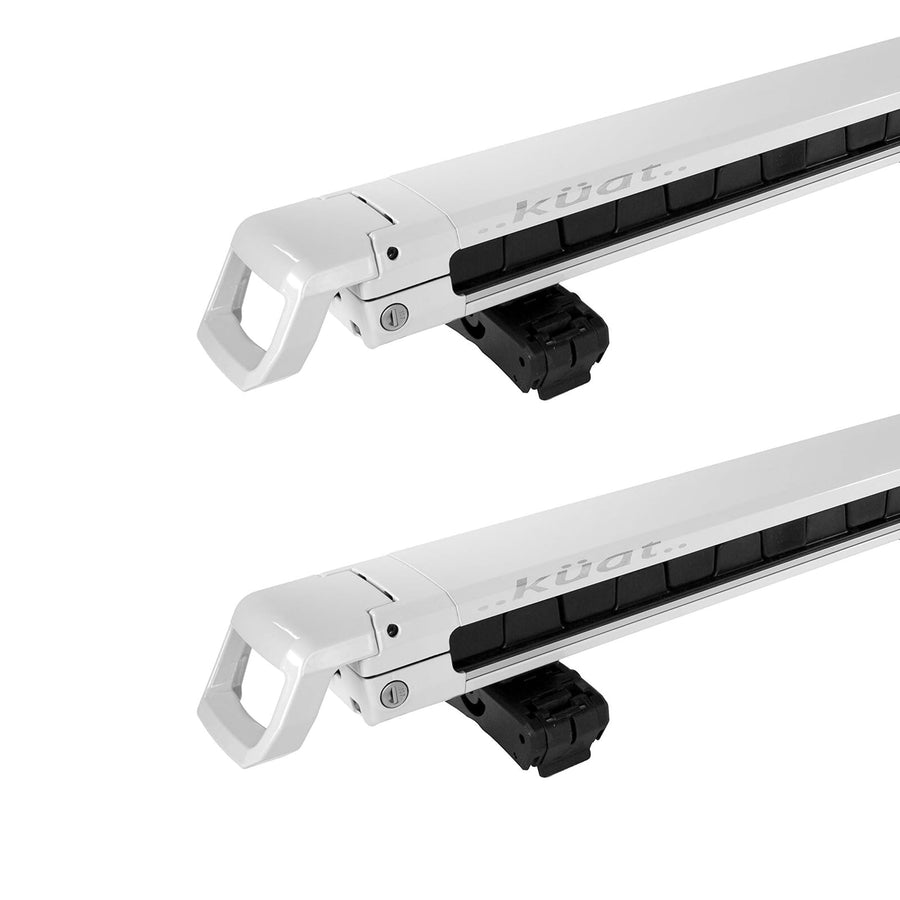 Grip 6 KUAT Durable Universal Car SUV Rooftop Crossbars Mounted Winter Sports Gear Hauling Transportation Slide-Out Locking Clamshell Rack, Fits 6 Skis/4 Snowboards - Pearl with Silver Anodize