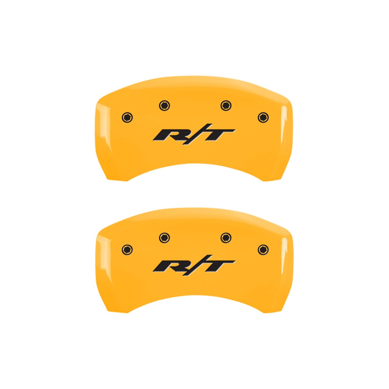 Brake Caliper Covers for 2011-2023 Dodge Challenger & 2011-2023 Dodge Charger - MGP Caliper Covers (Requires Dual Piston Front Caliper) Front and Rear Set - Engraved R/T Truck Logo (Yellow)