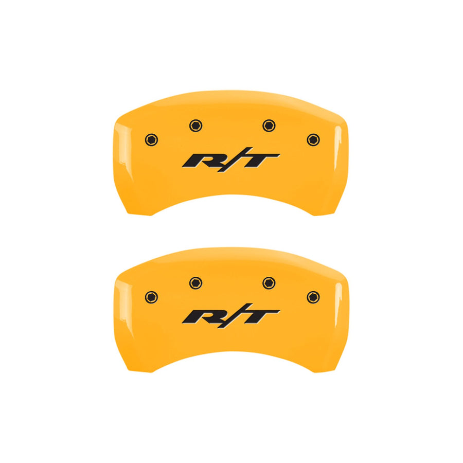 Brake Caliper Covers for 2011-2023 Dodge Challenger & 2011-2023 Dodge Charger - MGP Caliper Covers (Requires Dual Piston Front Caliper) Front and Rear Set - Engraved R/T Truck Logo (Yellow)