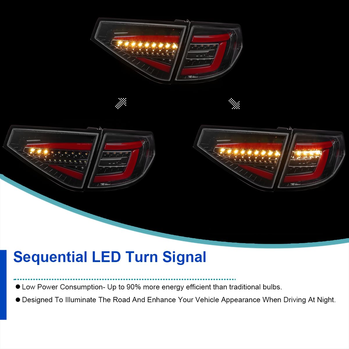 Jet Black SPEC-D TUNING Sequential Tail Lights w/Red LED Bar Compatible with 2008-2014 Subaru Impreza WRX Hatchback, Left + Right Pair Assembly
