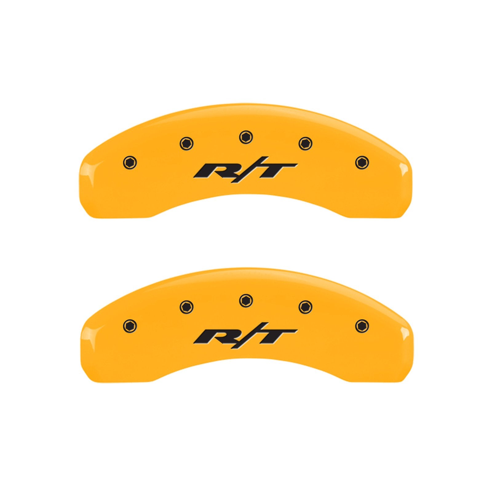 MGP 12200SRT1YL Yellow Caliper Covers (Set of 4, Engraved Front and Rear: RT, Yellow powder coat finish, black characters)