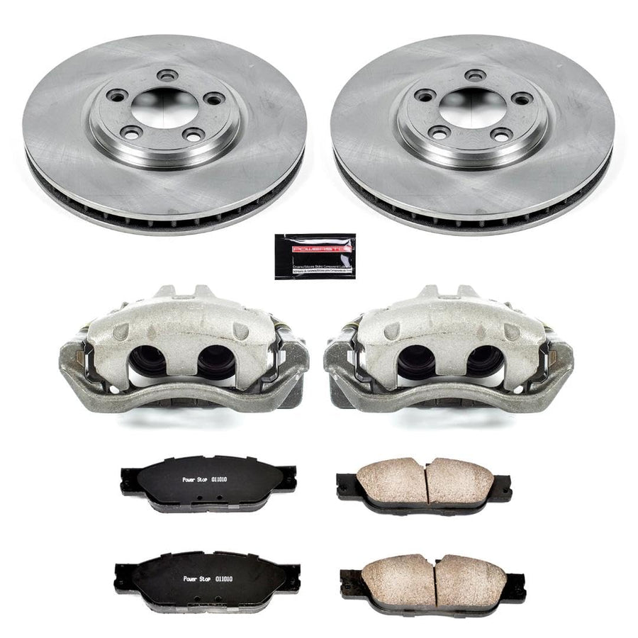 Power Stop Autospecialty KCOE1349 Front Caliper Brake Kit- Brake Rotors, Ceramic Brake Pads and Brake Calipers For Jaguar S-Type 2005 [Model Specific]