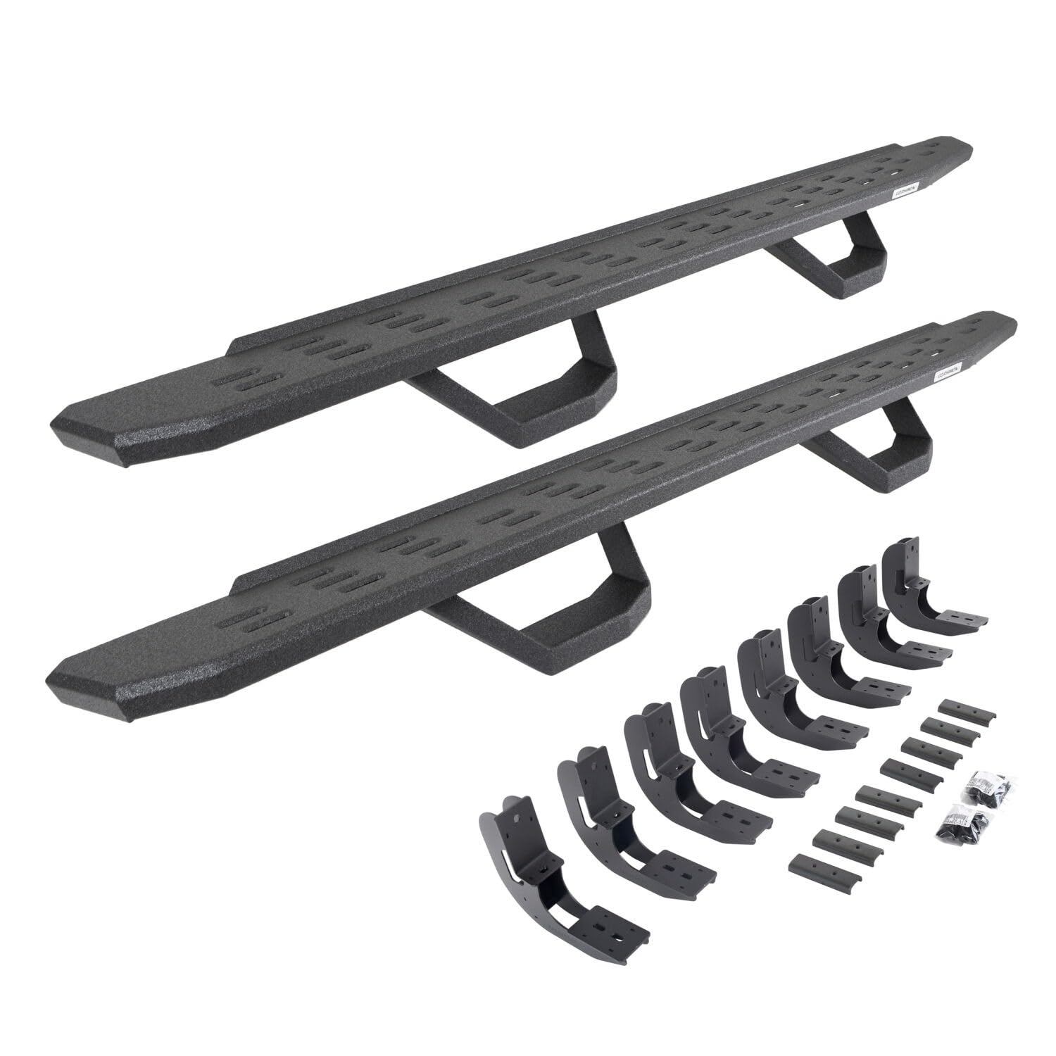 RB30 Running Boards, Go Rhino Brackets, & 2 Pair of Drop Steps | Galvanized Steel, Protective Bedliner Coating | 6960488020T | Fits 2019-2025 Chevrolet Silverado & GMC Sierra Double Cab (See Descr.)