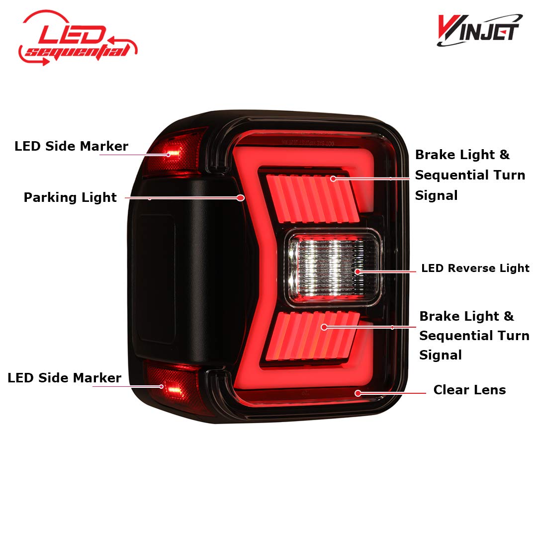 Taillights Winjet Compatible with [2019 2020 2021 2022 2023 2024 2025 2026 Jeep Gladiator JT] LED Sequential Tail Lights Rear Lamps (Glossy Black Housing Clear Lens)