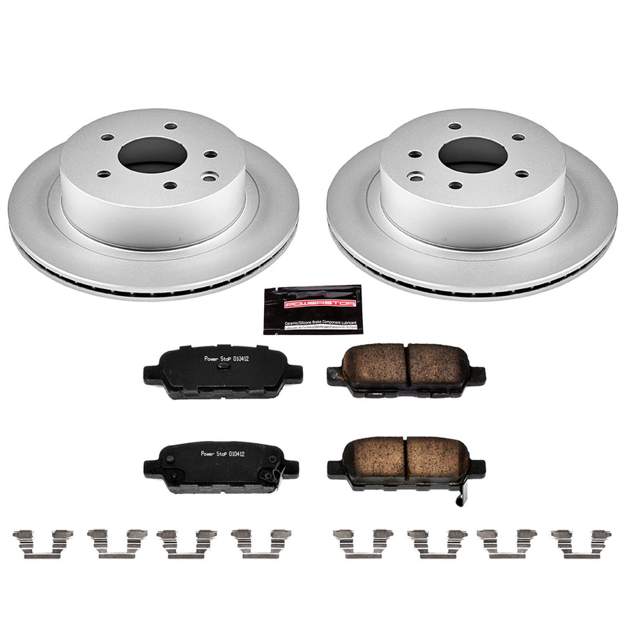 Power Stop CRK103 Brake Rotor Coated & Ceramic Brake Pads- rear For INFINITI G35 2003-2005, Nissan 350Z 2003-2005 [Model Specific]