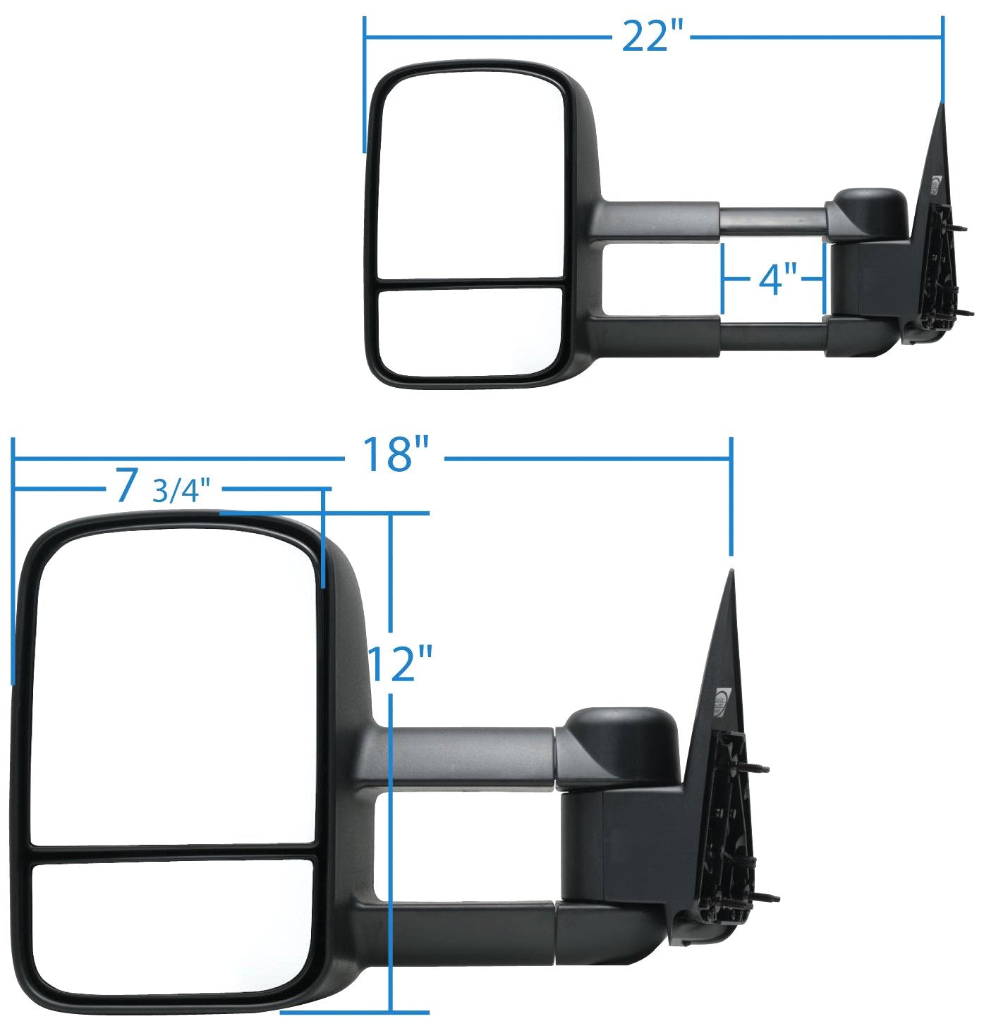 K Source Extendable Passenger Side Towing Mirror For 1999-2007 Escalade, Avalanche, Suburban, Tahoe, Yukon, Silverado, Sierra, Silverado/Sierra Classic. Textured Black, Manual, Dual Lens, Foldaway