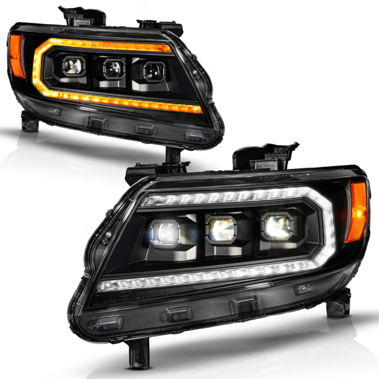15-22 ANZO Chevy Colorado Blk Housing Full LED DRL Projector Headlight w/Sequential Light Bar