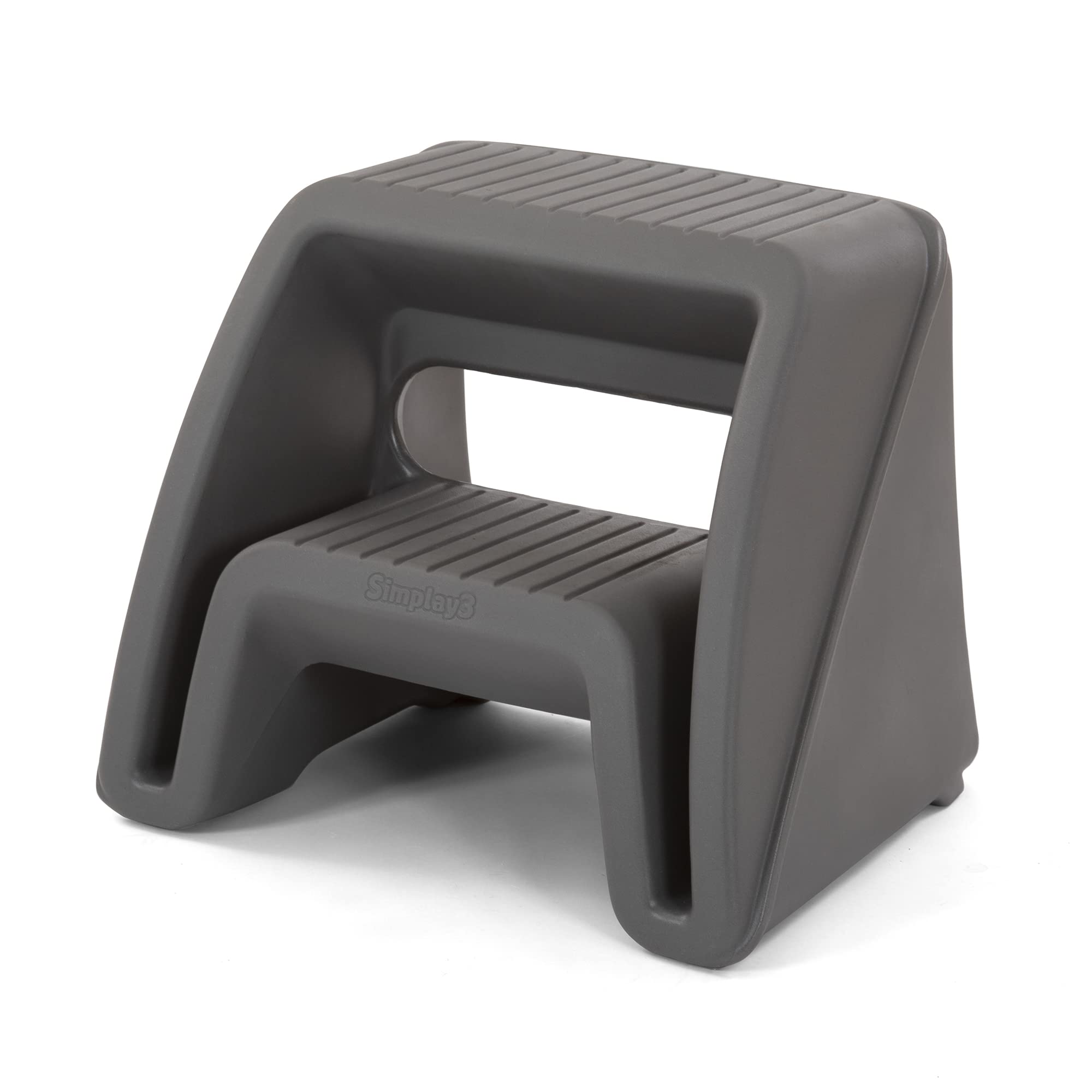 Simplay3 Two-Step Handy Home Step Stool Plastic Seat - Indoor or Outdoor Use - 15.5" x 19" x 16" - Gray, Made in USA
