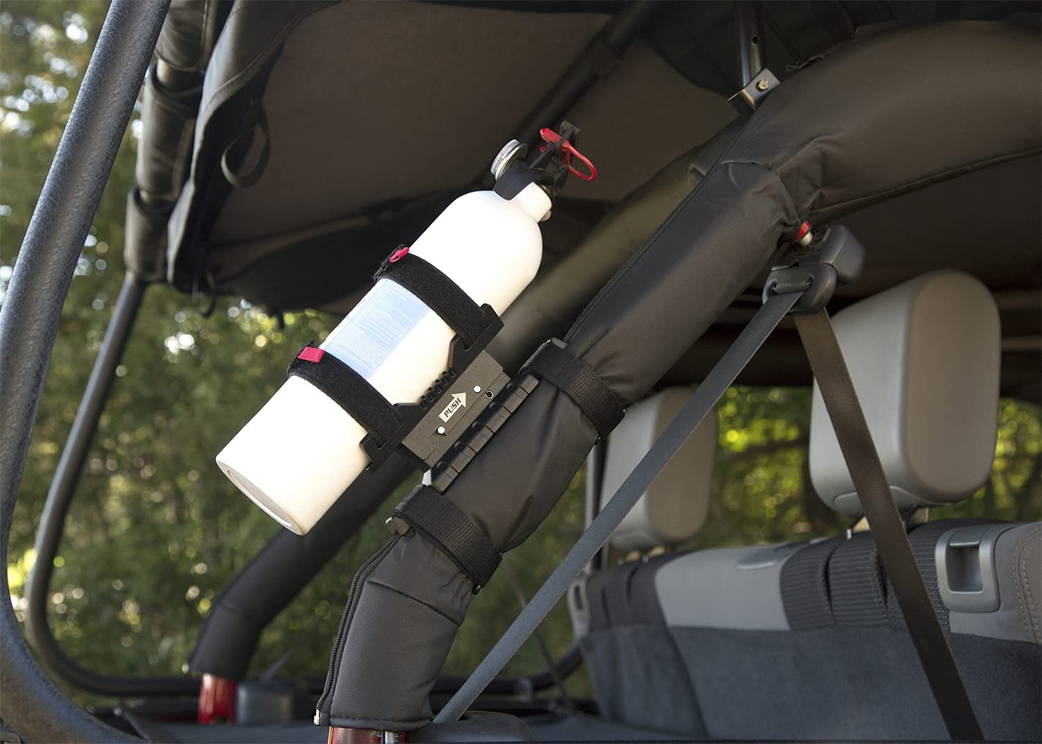 Elite Fire Extinguisher Holder | Rugged Ridge | 11238.40 | Fits 1976-1986 Jeep CJ; 1987-2024 Jeep Wrangler YJ/TJ/JK/JL; 2020-2024 Jeep Gladiator JT