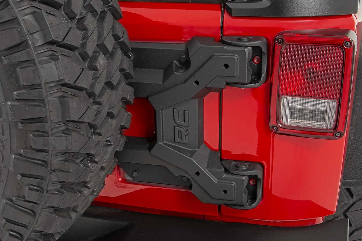 Rough Country HD Tire Carrier Hinged for Jeep Wrangler JK/Unlimited (2007-2018) - Eliminates Tailgate Stress & Weak Hinges, Fits up to 37" Spare Tire