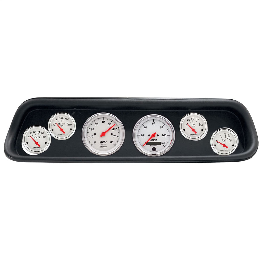 AutoMeter Dash Kit Direct Fit, (3 3/8" X2, 2 1/16" X4), Ford Mustang 64-65, Arctic White (2107-03)