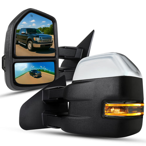 Chrome Power Heated Towing Mirrors Spec-D Tuning [2015 Look] w/Smoke LED Signal Compatible with 2007-2014 Ford F150 Pickup Left + Right