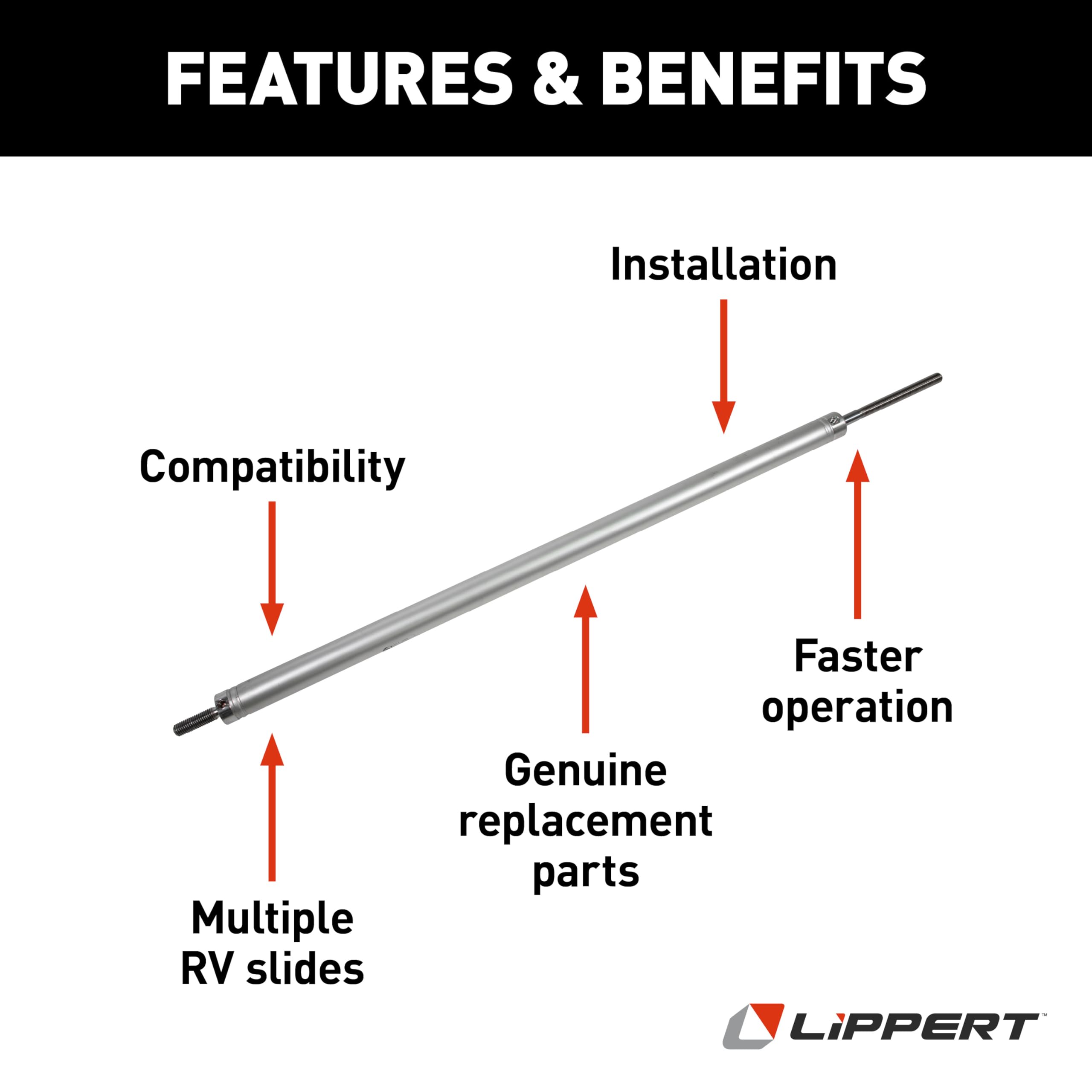 Lippert Hydraulic Cylinder Replacement 53" with 38" Stroke, 1-1/2" Bore, 3/4"-10 Thread for 5th Wheel RV, Travel Trailer, Motorhome Slide-Outs - 342328, Silver