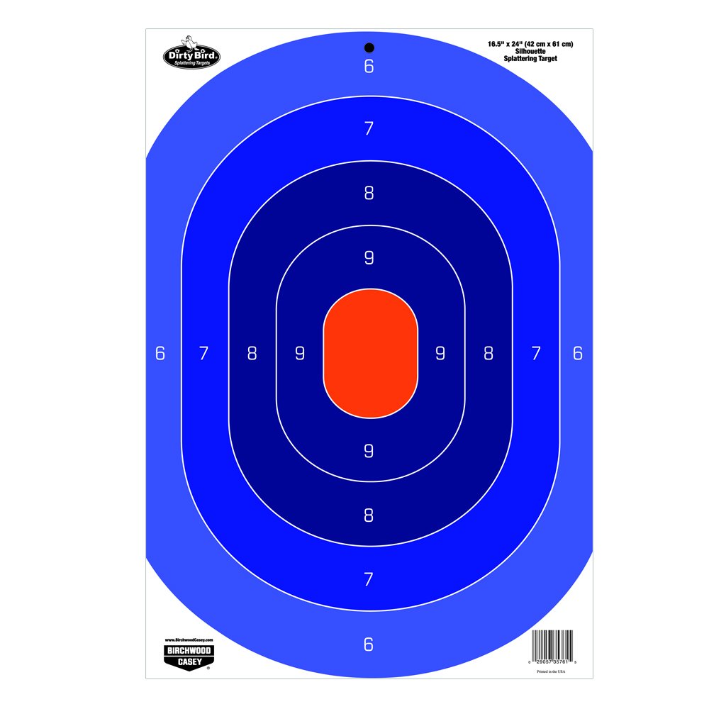 Birchwood Casey Dirty Bird Non-Adhesive White Splattering 16.5" X 24" Practice Shooting Targets for Indoor and Outdoor Use, Blue/Orange Target - 3 Targets