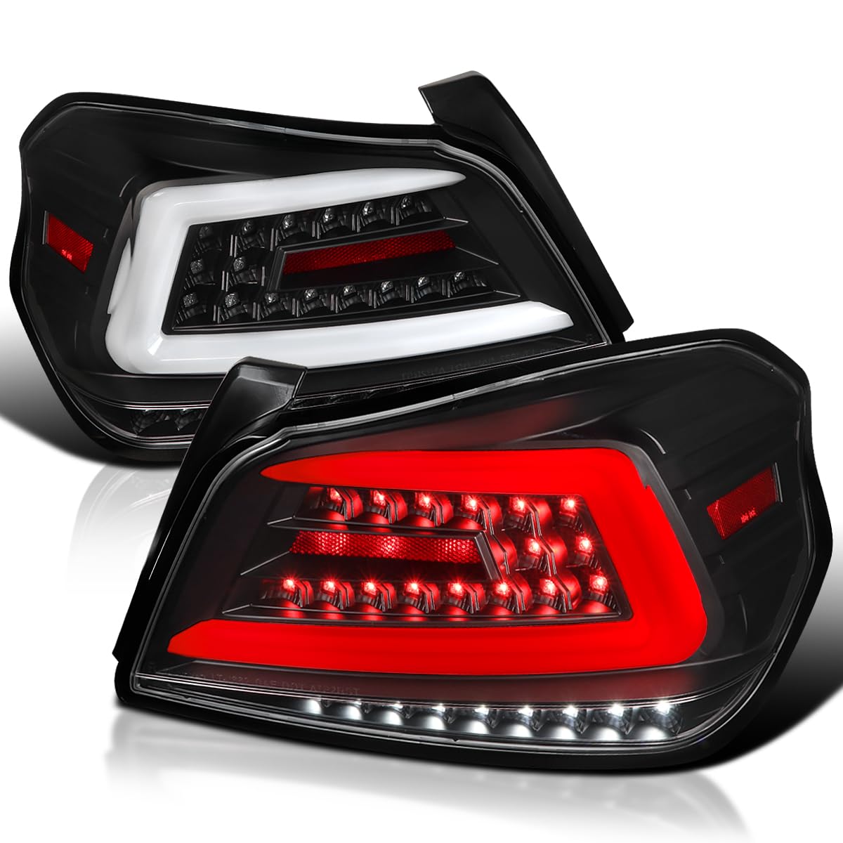 Black LED Tail Lights SPEC-D TUNING w/White Sequential LED Tube Compatible with 2015-2021 Subaru WRX/WRX STI Left + Right Pair Assembly
