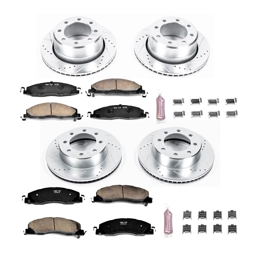 Power Stop K5458 Brake Kit Front and Rear For Dodge Ram 1500 2500 3500 Pickup Z23 Carbon Fiber Brake Pads with Drilled and Slotted Brake Rotors