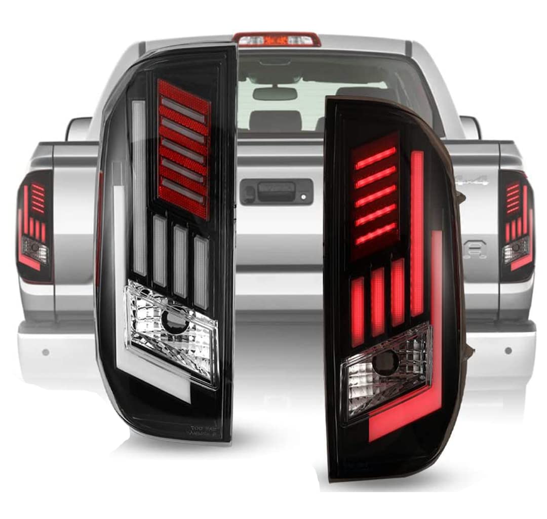 Tail Lights Assembly Winjet For 2014-2021 Toyota Tundra with Led Sequential Turn Signals DRL Brake Lights Rear Lamps Pair Replacement for Tundra Pickup Passenger and Driver Side (Clear)