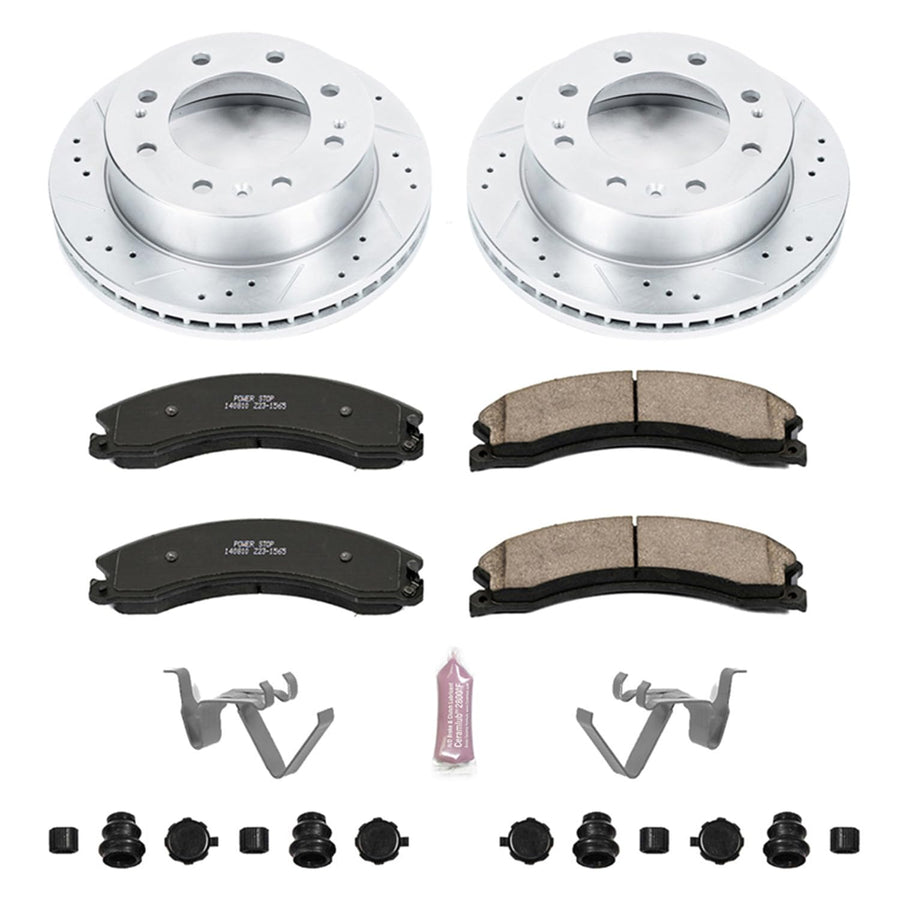 Power Stop K6258 Z23 Carbon-Fiber Ceramic Brake Pads and Drilled Slotted Rotors Brake Kit For 2012 2013 2014 2015 2016 2017 2018 2019 Chevy Silverado 2500 HD 3500 HD | GMC Sierra 2500 HD 3500 HD