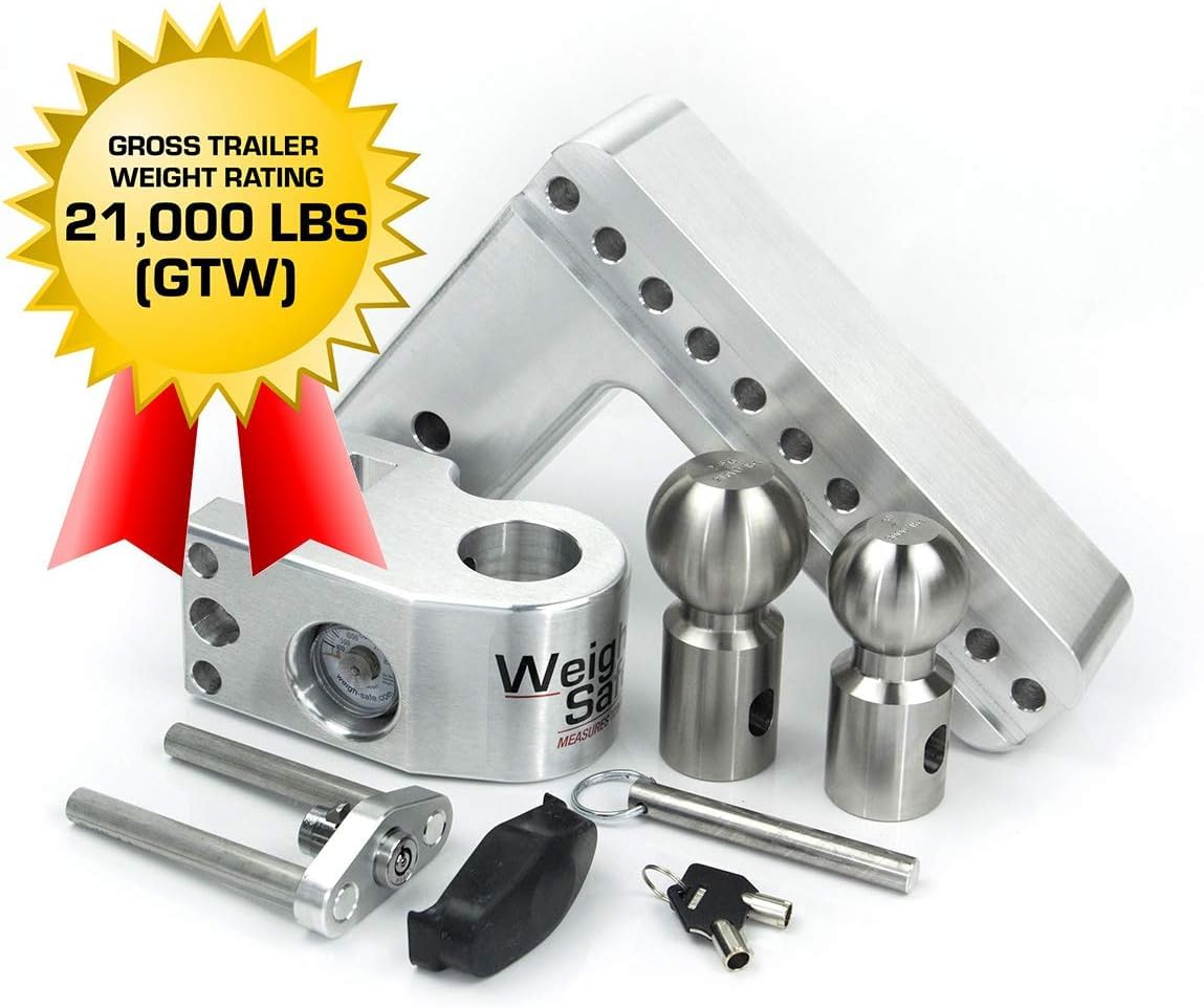 Weigh Safe Adjustable Hitch Ball Mount Trailer - 8" Adjustable Drop Hitch for 3" Receiver - Premium Heavy Duty Aluminum Trailer Tow Hitch with Built in Weight Scale for Anti Sway - 21,000 lbs GTW
