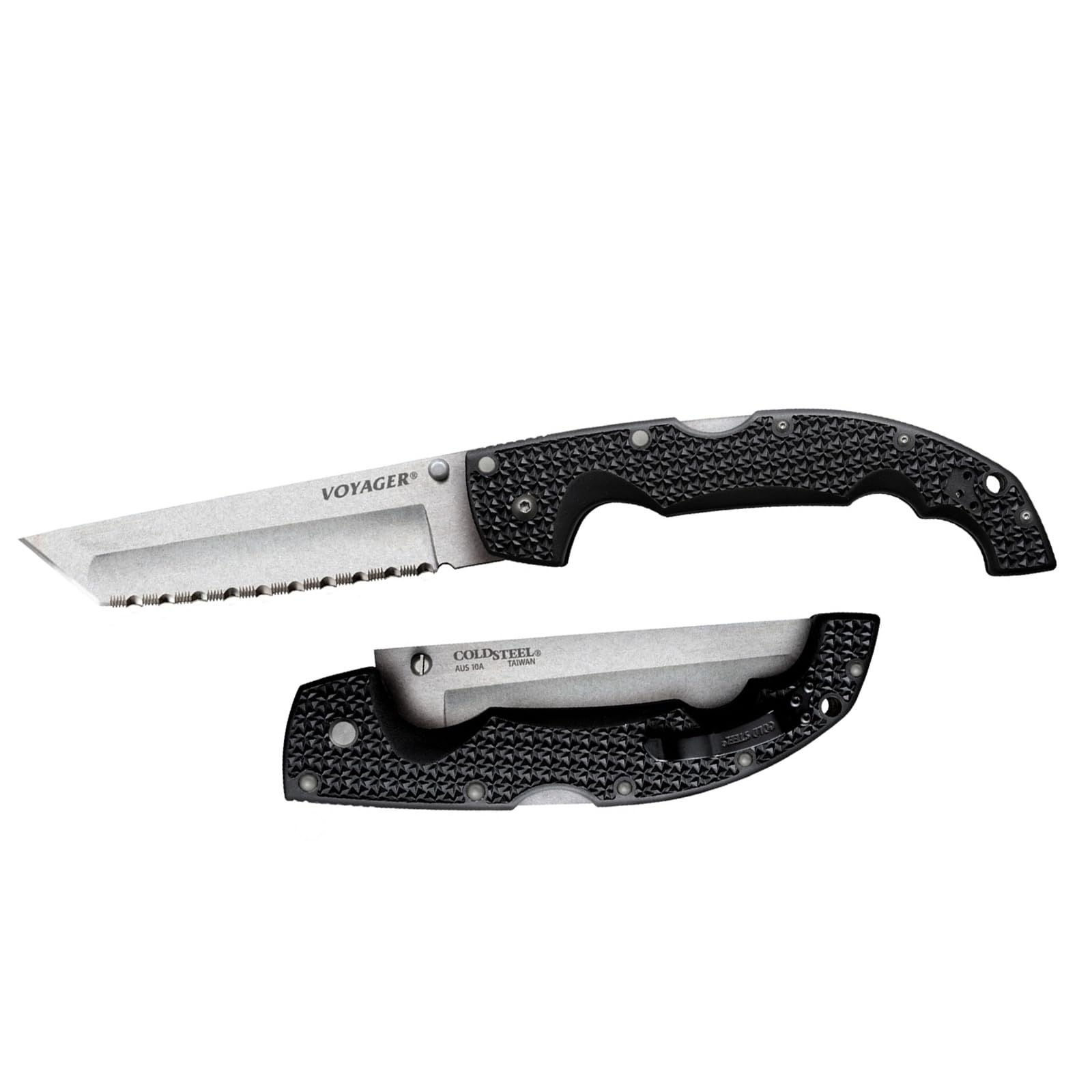 Cold Steel Voyager XL 5.5" AUS10A Tanto Point Serrated Edge Razor-Sharp Blade 6.75" Griv-Ex Handle Everyday Carry Tactical Folding Knife