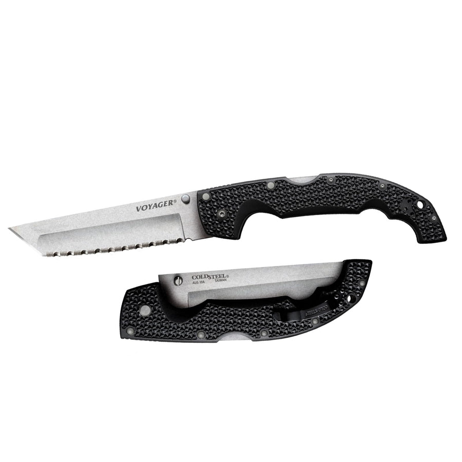 Cold Steel Voyager XL 5.5" AUS10A Tanto Point Serrated Edge Razor-Sharp Blade 6.75" Griv-Ex Handle Everyday Carry Tactical Folding Knife