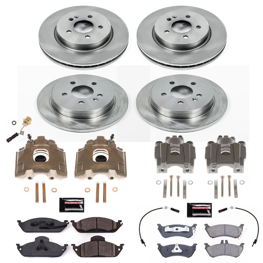 Power Stop KCOE2833 Brake Caliper Kit- Front and RearBrake Rotor, Brake Pads & Calipers and 1 Front & 1 Rear Sensor Wires For Mercedes ML320, Mercedes ML350, Mercedes M [Model Specific]