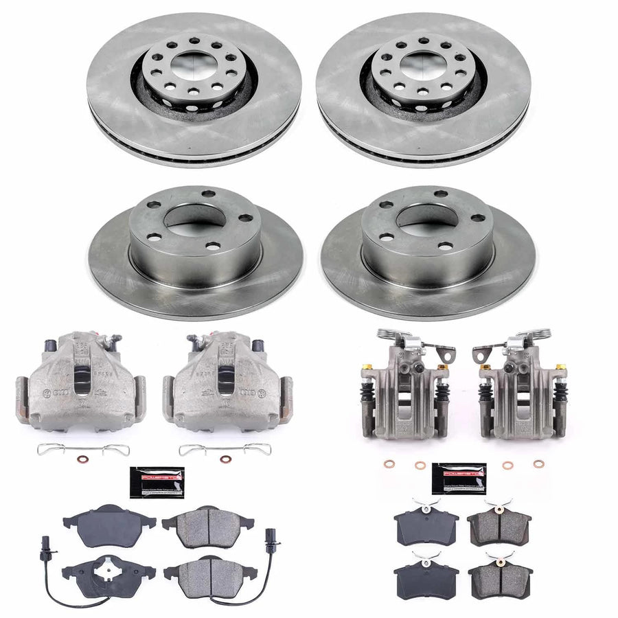 Power Stop KCOE637 Replacement Autospeciality Front and Rear Caliper Kit- OE Rotors, Ceramic Brake Pads, Calipers For Audi A6 1998-1999 [Model Specific]