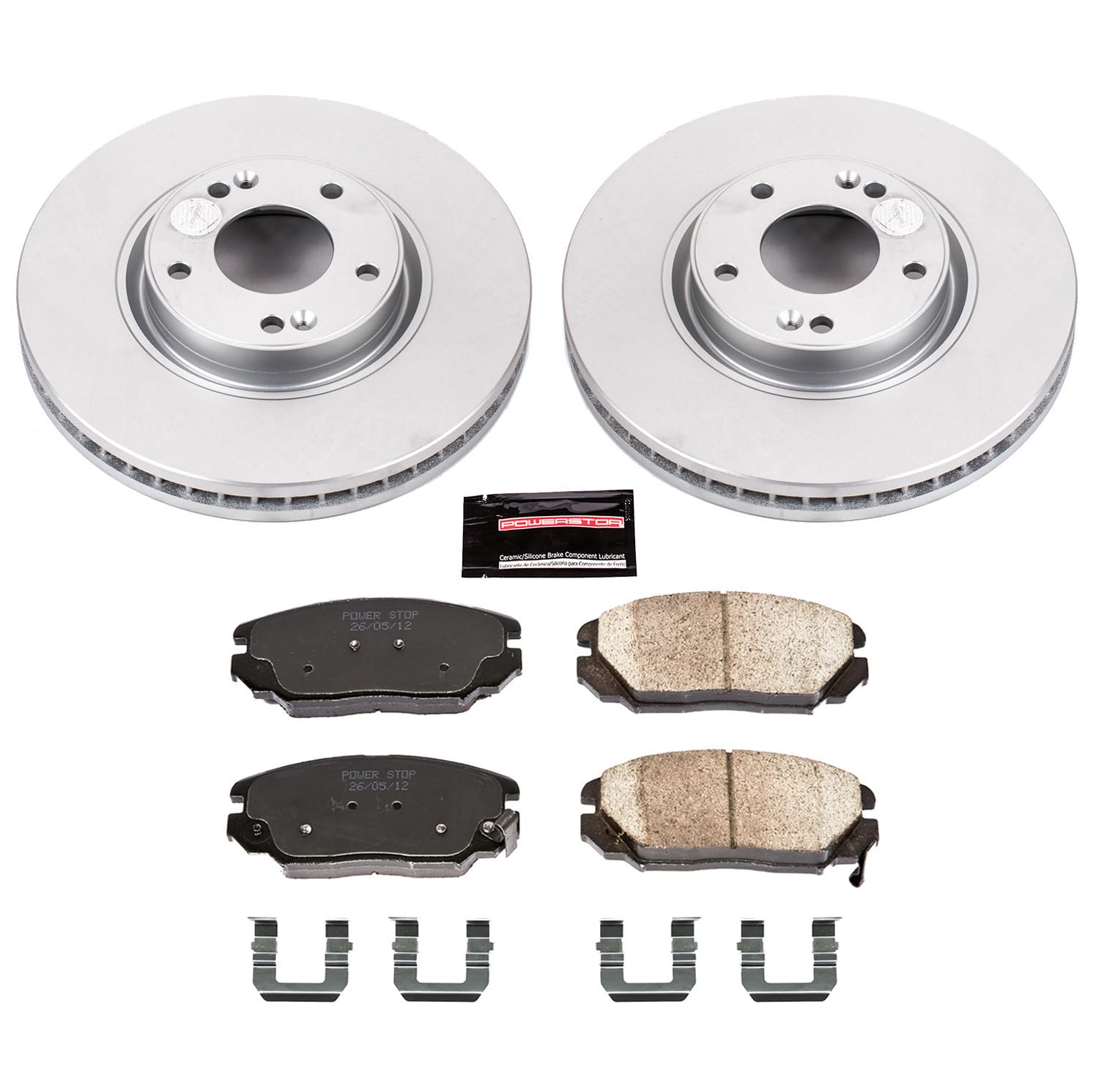 Power Stop Coated Brake Rotor CRK4646 & Ceramic Brake Pads- front For Hyundai Azera 2006-2011, Kia Amanti 2007-2009 [Model Specific]