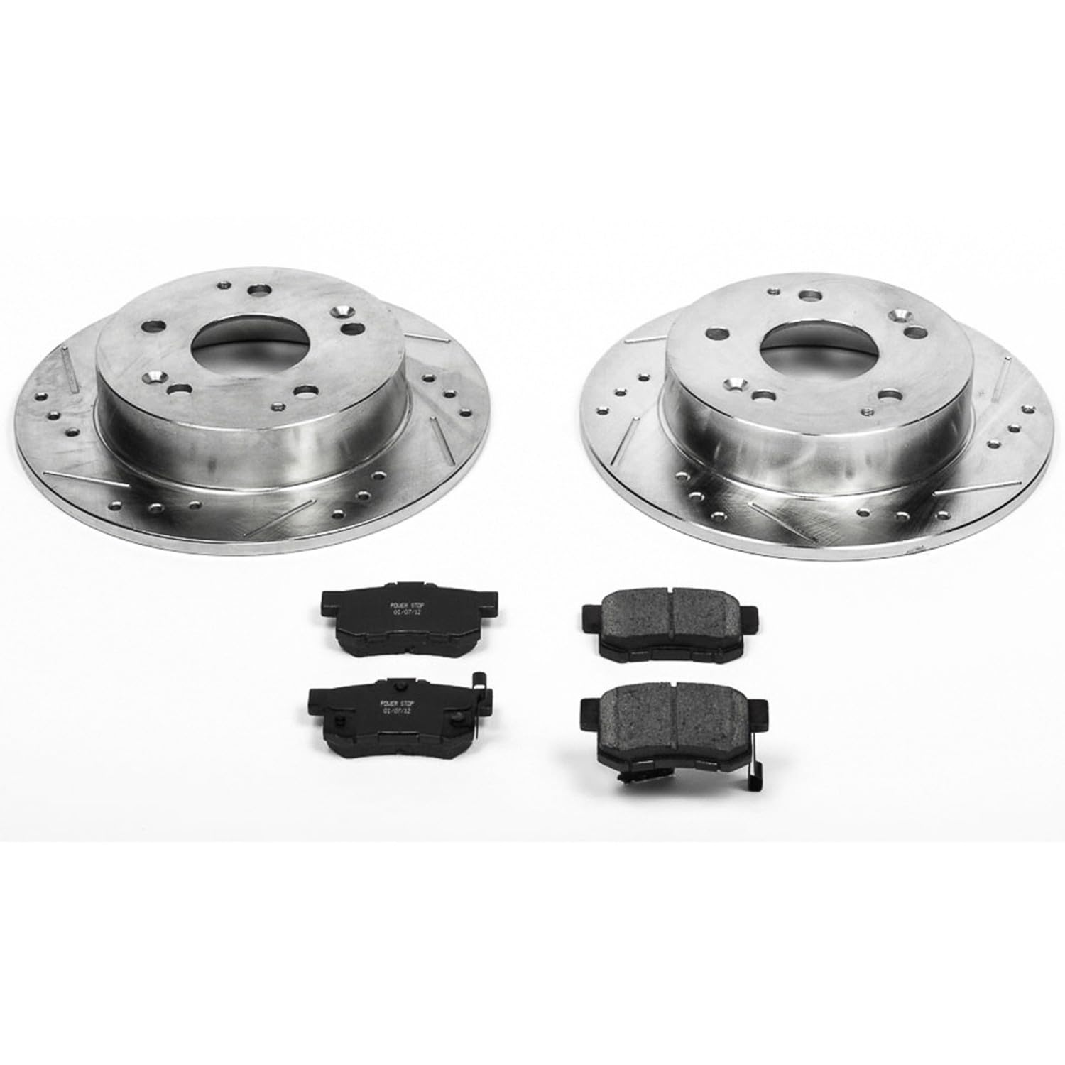 Power Stop K2270 Z23 Carbon Fiber Brake Pads with Drilled & Slotted Brake Rotors Kit For Acura Integra, Acura RSX, Honda Accord, Honda Civic [Model Specific]