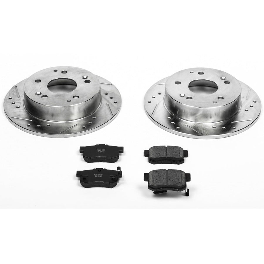 Power Stop K2270 Z23 Carbon Fiber Brake Pads with Drilled & Slotted Brake Rotors Kit For Acura Integra, Acura RSX, Honda Accord, Honda Civic [Model Specific]
