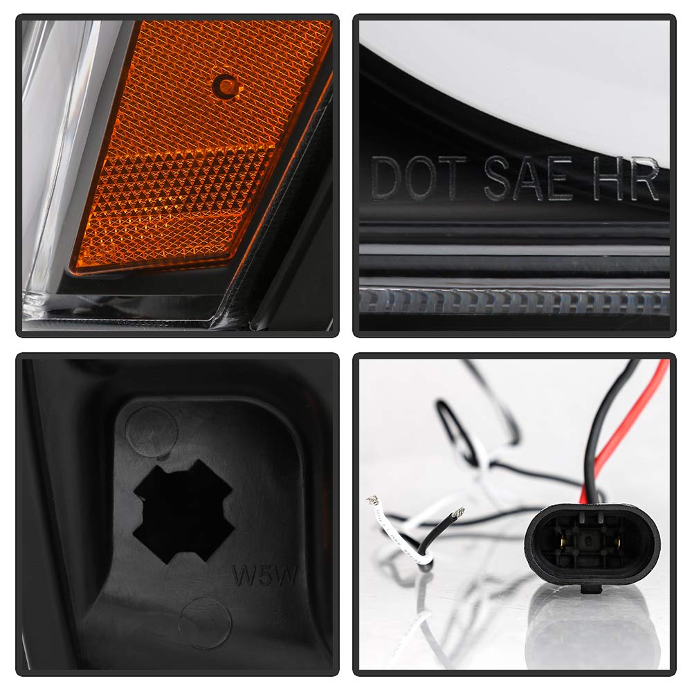 Jeep Grand Cherokee 05-07 Spyder 5086129 Light Bar Projector Headlights - Low Beam-HB4(Not Included) ; High Beam-H1(Not Included) ; Signal-3157NA(Not Included) - Black