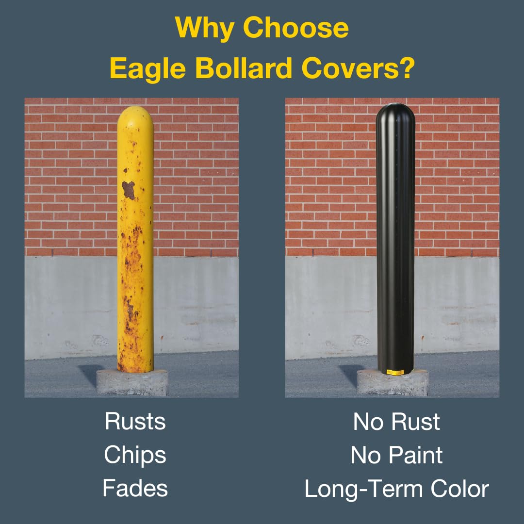 Bollard Covers Eagle for 6 Inch Poles - 56" Tall, Durable Fluted HDPE Plastic - Trimmable Black Bollard Post Sleeve for Parking Lots, Warehouses, and Loading Docks, 1730BLK