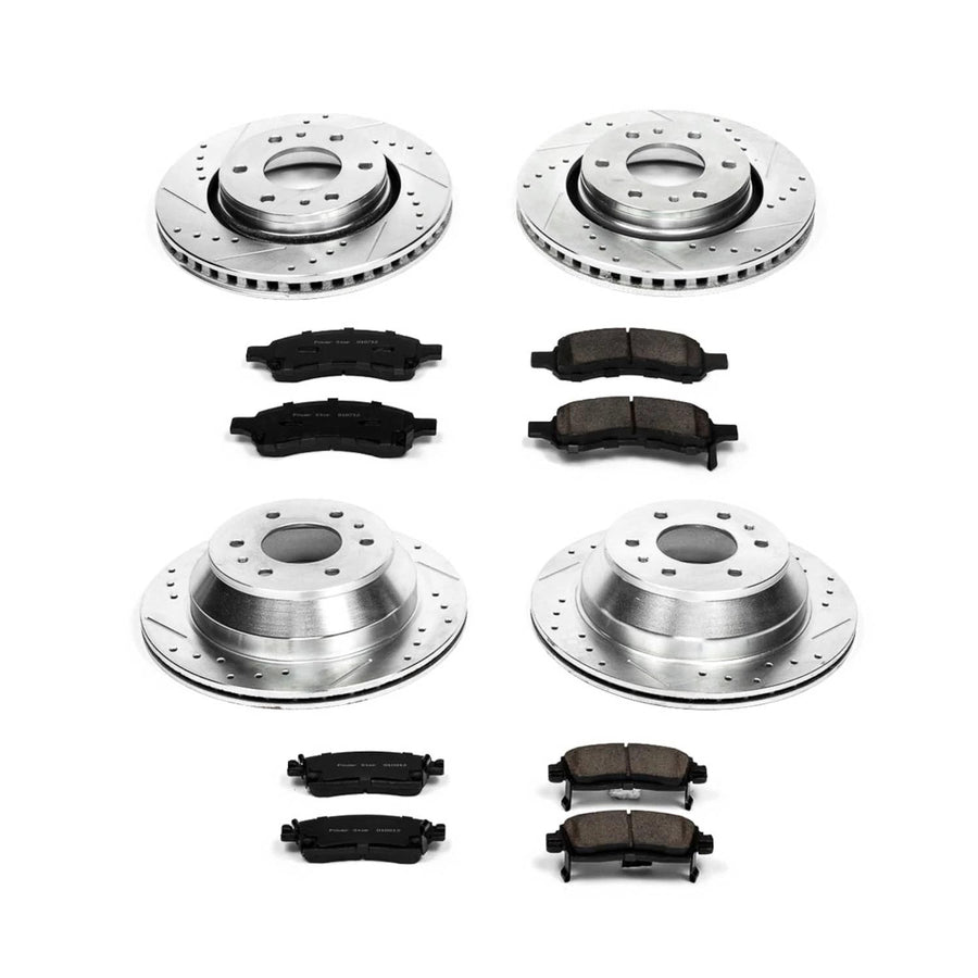 Power Stop K2085 Z23 Carbon Fiber Brake Pads Front and Rear with Drilled & Slotted Brake Rotors Kit For Buick Rainier, Chevrolet Trailblazer, GMC Envoy, Isuzu Ascender [Model Specific]