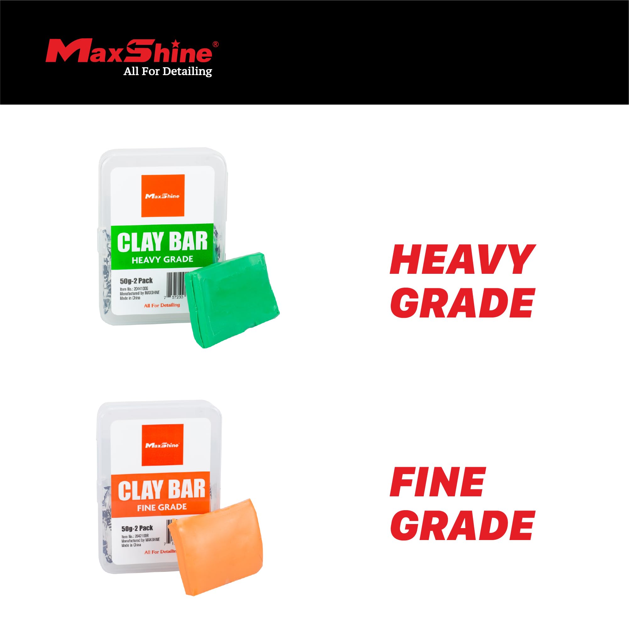 2-Pack Maxshine Magic Clay Bar (50g) Heavy Grade Material for Car Clay Bar Auto Detailing - Cleans & Removes Surface Contaminants Paintwork, Glass, Plastic, Metal Surface (Heavy Grade 2-Pack)