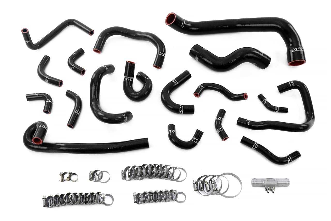 HPS Performance Silicone Radiator + Heater + Ancillary + Breather Hose Kit Black Compatible for 1995-1998 Nissan Skyline GTR R33 RB26DETT, 57-2136-BLK