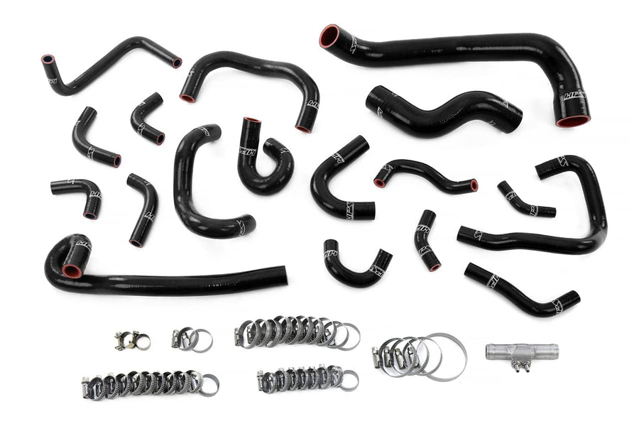 HPS Performance Silicone Radiator + Heater + Ancillary + Breather Hose Kit Black Compatible for 1995-1998 Nissan Skyline GTR R33 RB26DETT, 57-2136-BLK
