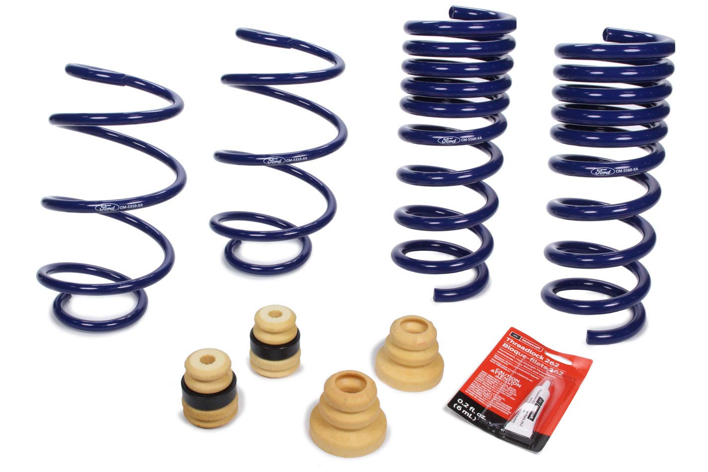 Ford 1 in Lowering Suspension Spring Kit, 4 Coil Springs, Blue Powder Coat, Mustang 2015-19, Kit