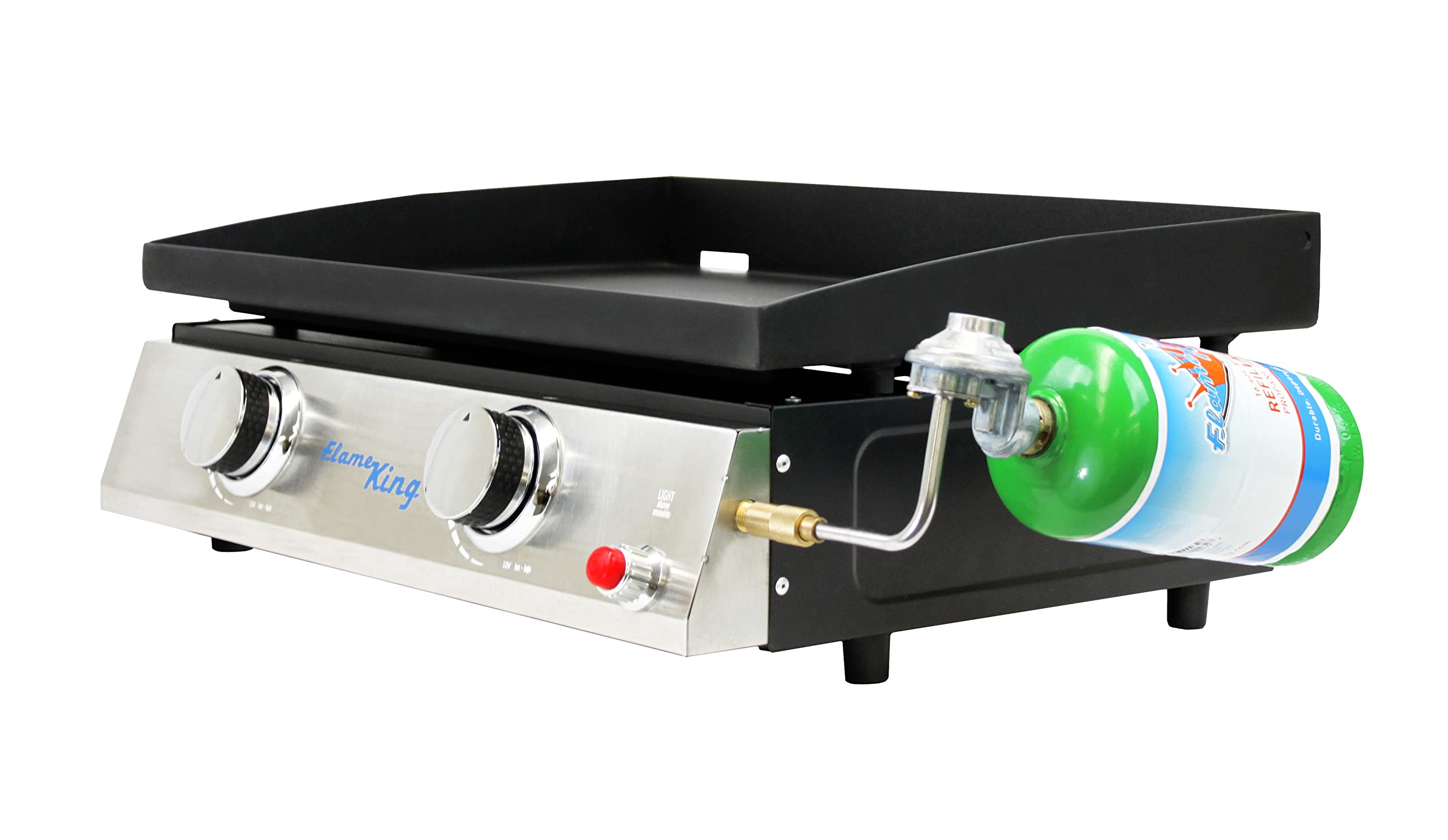 22-inch Flame King Double Burner Flat Top Griddle for Outdoor BBQ Grill, Portable Propane Gas Griddle for Camping and Tailgating