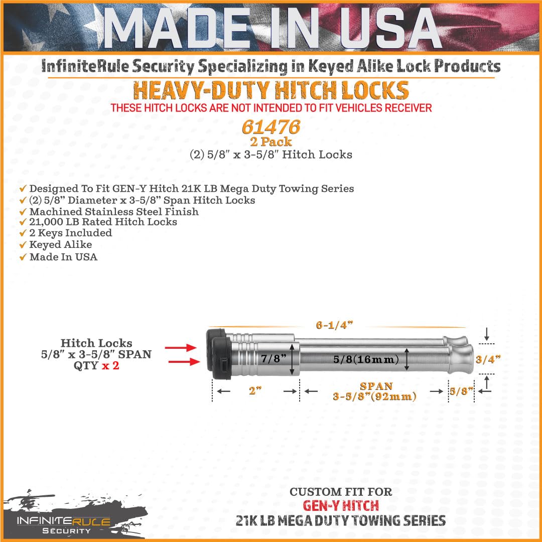 Security InfiniteRule 61476 | 2 Pack, Keyed Alike, Hitch Locks for Gen-Y Hitch 21K LB Mega Duty Series - Fits Adjustable Ball Mount Only - Does NOT FIT Vehicle Receiver