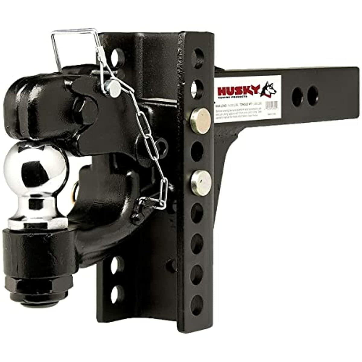 Pintle Hook Husky Towing 33110 with 2-5/16 Inch Ball 2 Inch Receiver Mount 13,000 lbs Hook Capacity Black Powder Coated Steel Solid Shank