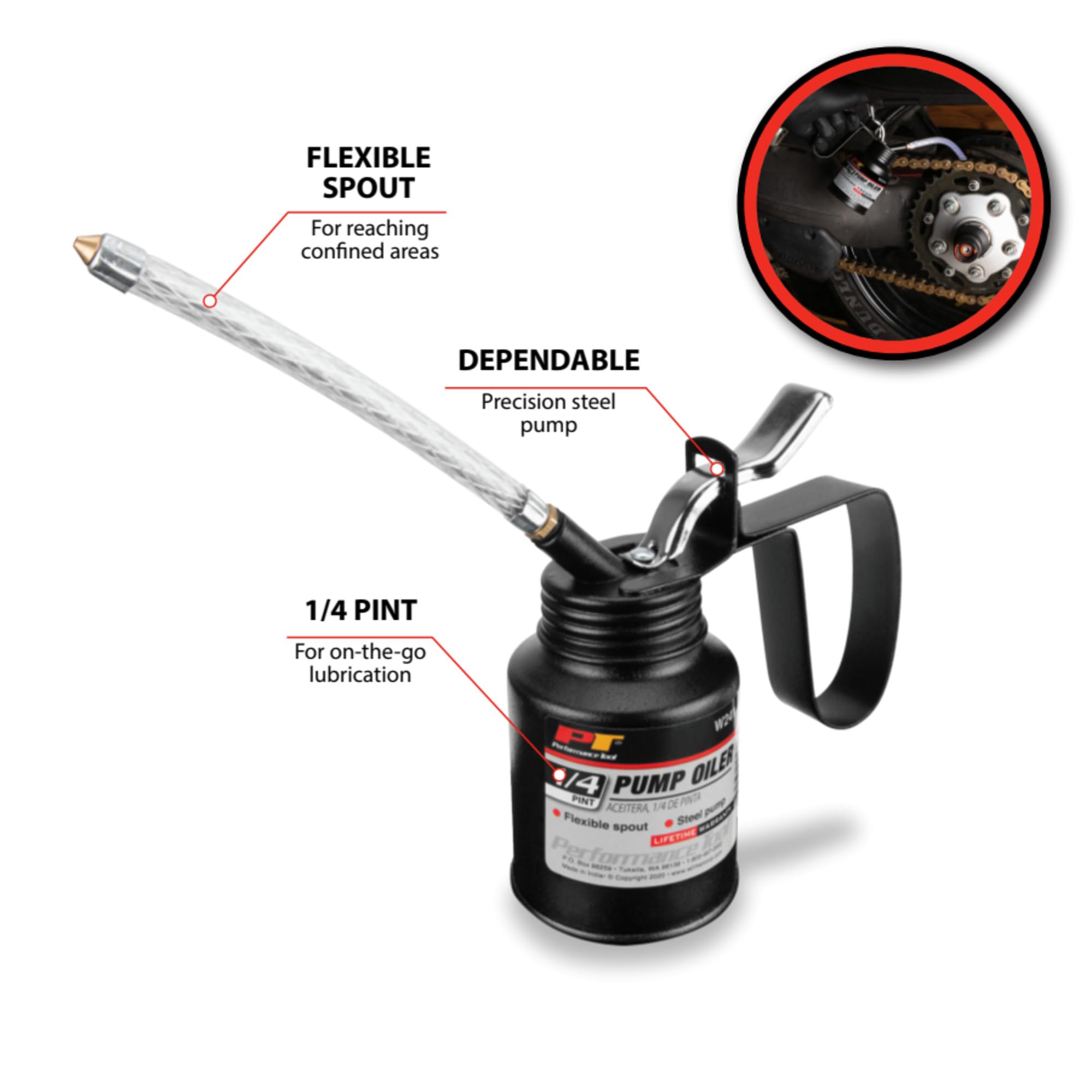 Precision Steel Pump Performance Tool W241 with Flexible Spout, Convenient 1/4 Pint Size for Easy Oil or Fluid Transfer