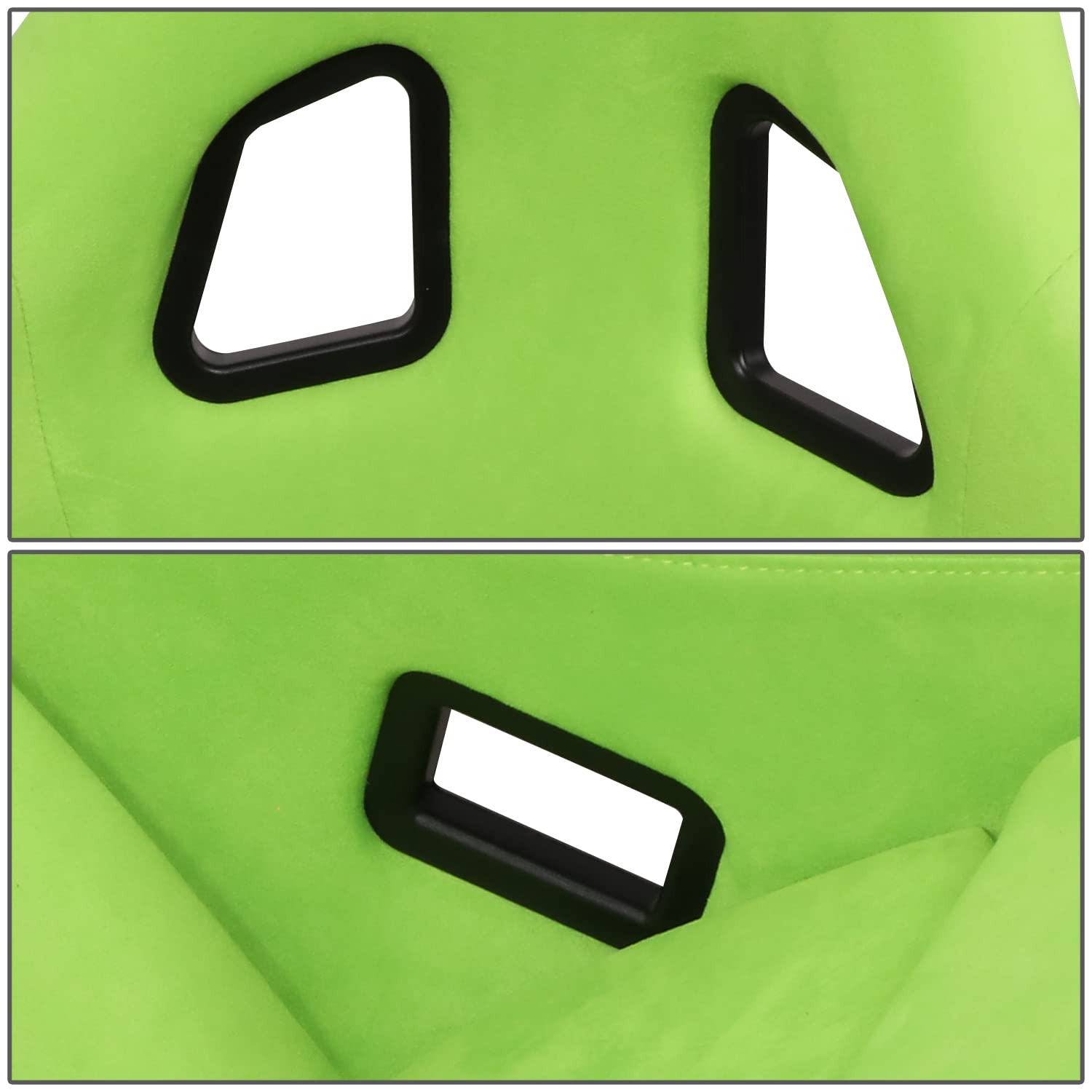 NRG Innovations Universal Fixed Back Bucket Racing Seat NRG-FRP-303NG-PRISMA for 5-Point Harnesses, Size M, Green Alcantara Material, 22" W X 34" H X 16" D