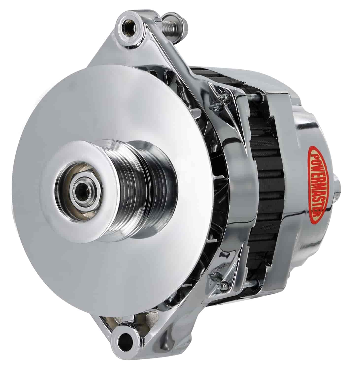 Alt GM CS144 Chrome 200A 6 grv Pulley/Baffle Str MTG Threaded MTG Ear Vette, Grd Nat'l, F-Bird, 1-Wire or OE Powermaster