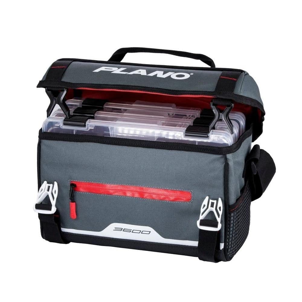 3600 Plano Weekend Series Softsider Tackle Bag, Gray Fabric, Includes 2 3600 Stowaway Utility Tackle Boxes, Soft Fishing Tackle Storage Bag, Water-Resistant