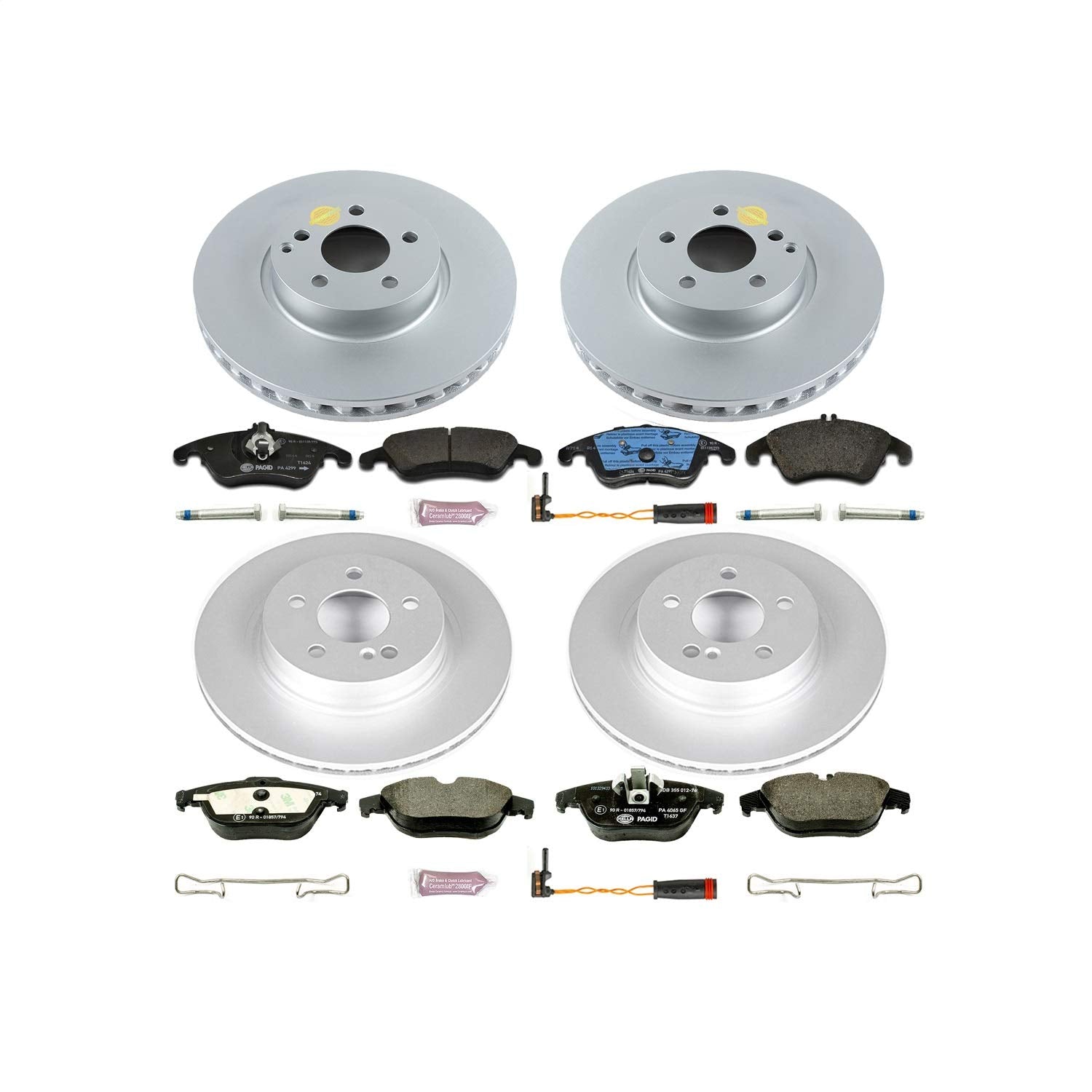Power Stop Euro-Stop ESK5793 Brake Kit and 1 Front & 1 Rear Sensor Wires For Mercedes-Benz C300, C350, E350, E400 [Model Specific]