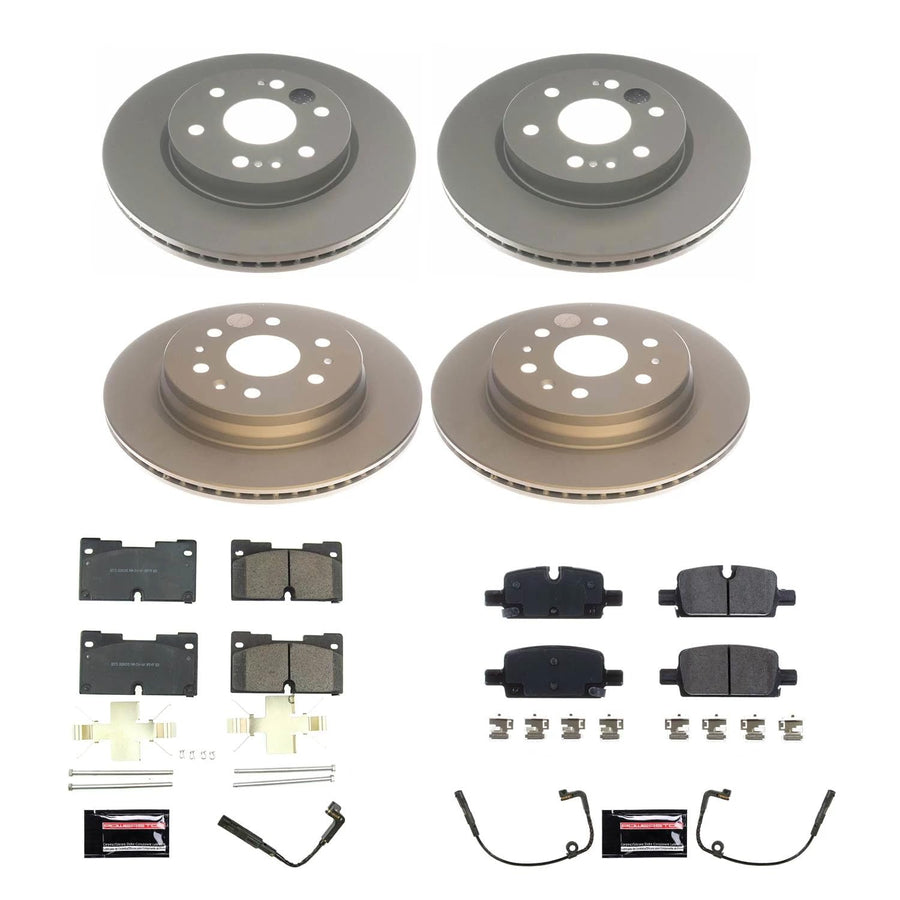 Power Stop Z17 Front and Rear Coated Rotor Kit-Coated Brake Rotors, 2 Front & 2 Rear Sensor Wires and Ceramic Brake Pads